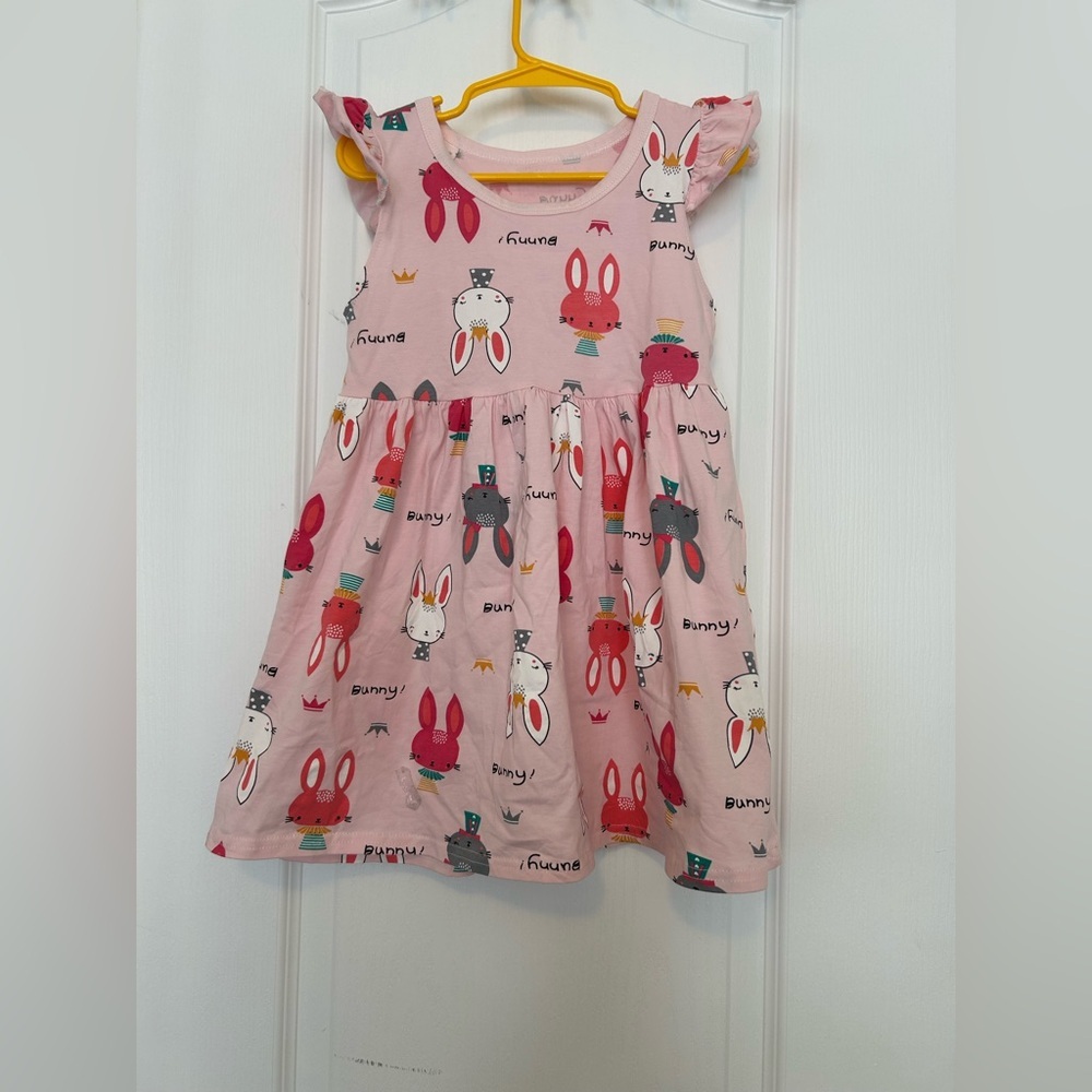 Adorable Pink Bunny Print Kids Dress